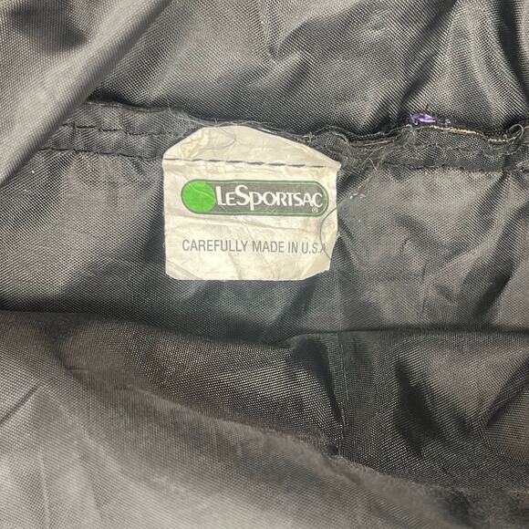 LESPORTSAC Bag Flower Embroidery Black Zipper Tote Lightweight Travel MultiColor - Picture 3 of 16